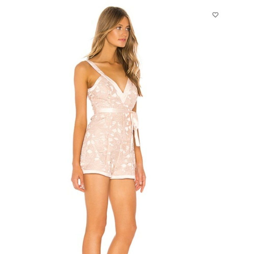 Michael Costello X Revolve Tari Embroidered Lace Jumpsuit in Blush Pink NWT XS